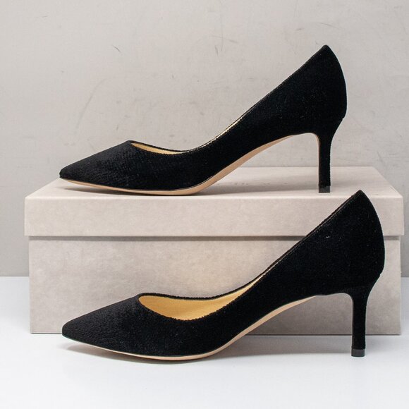 Jimmy Choo Romy 60 Lizard Printed Black Velvet Heels - Picture 3 of 7